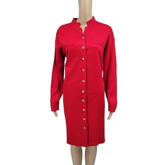 Kathie Lee Vintage 90s Red Knit Button Front Sweater Dress Long Sleeve Oversized - Picture 1 of 10